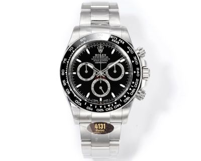 Rolex Daytona 904L Steel 40mm Ceramic Bezel Platinum Markers Black Face 4131 Movement Watch